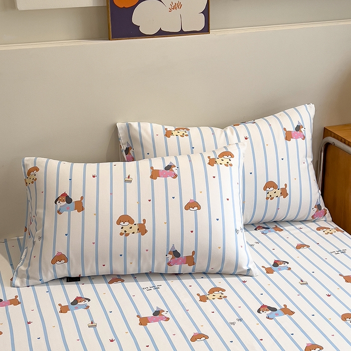 91家纺网 家纺一手货源 找家纺 芃成家纺 2026春夏新款全棉纯棉加厚老粗布单床单床单单件床单三件套 好运狗狗