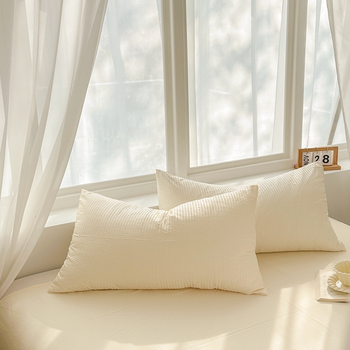 91家纺网 家纺一手货源 找家纺 啊雅家居 2026新款轻奢韩式花边华夫格四件套-无边款 梦幻黄