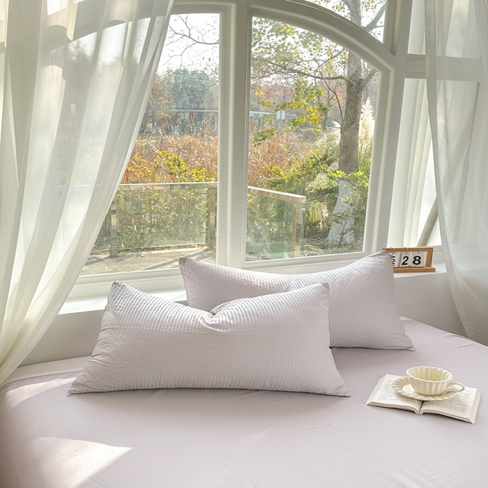 91家纺网 家纺一手货源 找家纺 啊雅家居 2026新款轻奢韩式花边华夫格四件套-无边款 梦幻灰