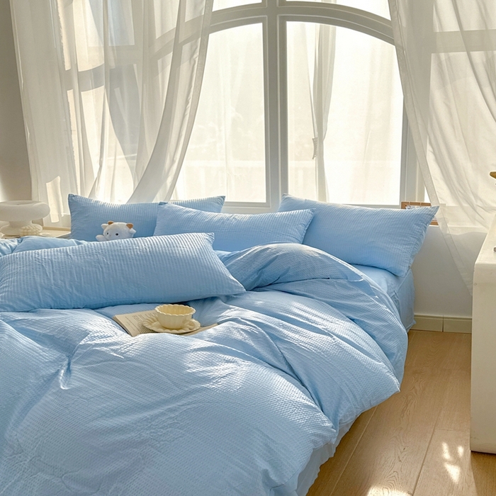 91家纺网 家纺一手货源 找家纺 啊雅家居 2026新款轻奢韩式花边华夫格四件套-无边款 梦幻兰