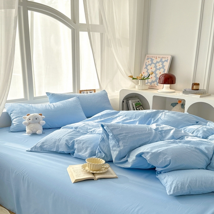 91家纺网 家纺一手货源 找家纺 啊雅家居 2026新款轻奢韩式花边华夫格四件套-无边款 梦幻兰