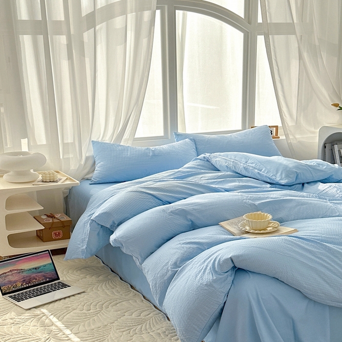 91家纺网 家纺一手货源 找家纺 啊雅家居 2026新款轻奢韩式花边华夫格四件套-无边款 梦幻兰