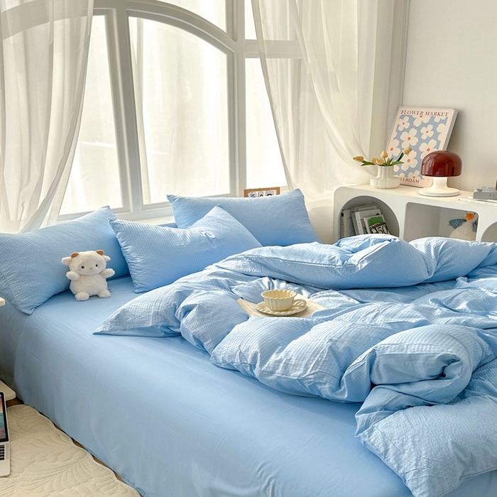 91家纺网 家纺一手货源 找家纺 啊雅家居 2026新款轻奢韩式花边华夫格四件套-无边款 梦幻兰