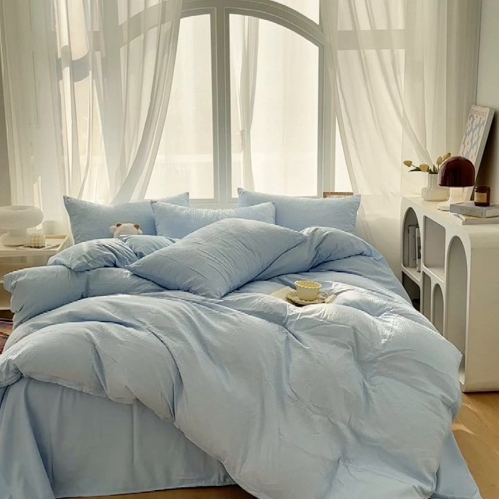 91家纺网 家纺一手货源 找家纺 啊雅家居 2026新款轻奢韩式花边华夫格四件套-无边款 梦幻兰