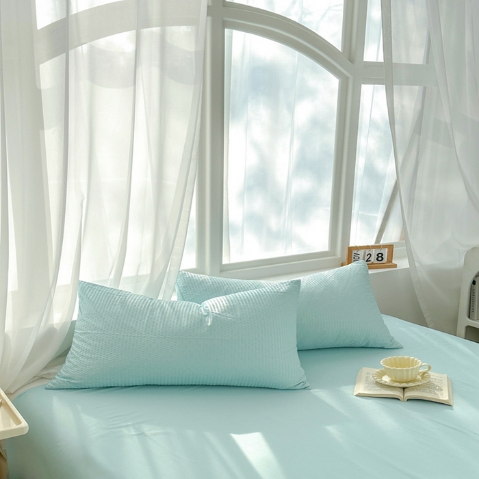 91家纺网 家纺一手货源 找家纺 啊雅家居 2026新款轻奢韩式花边华夫格四件套-无边款 梦幻绿