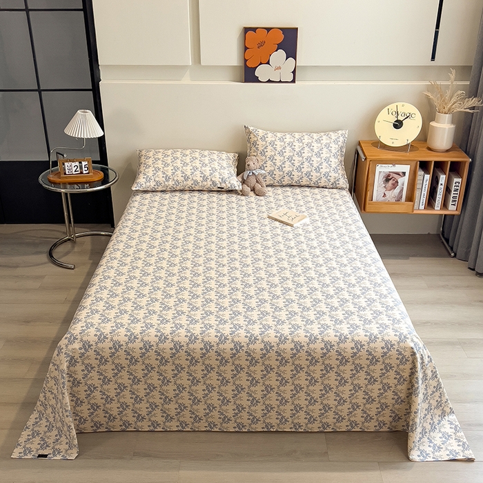 91家纺网 家纺一手货源 找家纺 芃成家纺 2026春夏新款全棉纯棉加厚老粗布单床单床单单件床单三件套 蓝绣球