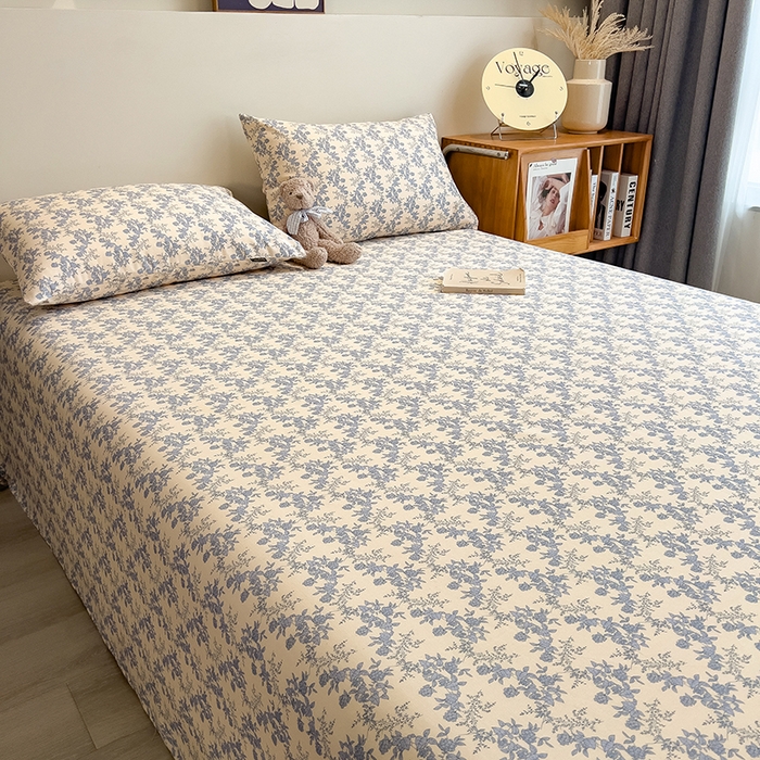 91家纺网 家纺一手货源 找家纺 芃成家纺 2026春夏新款全棉纯棉加厚老粗布单床单床单单件床单三件套 蓝绣球