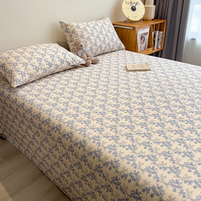 91家纺网 家纺一手货源 找家纺 芃成家纺 2026春夏新款全棉纯棉加厚老粗布单床单床单单件床单三件套 蓝绣球