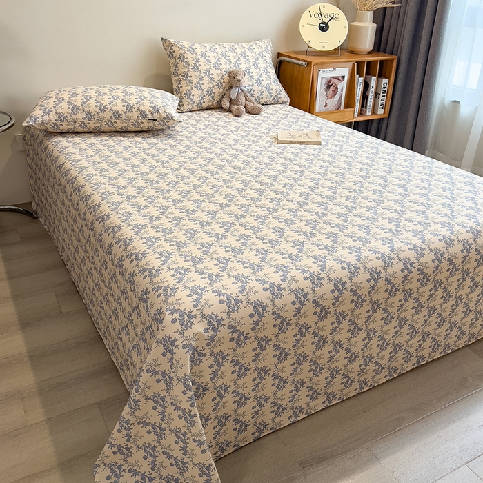 91家纺网 家纺一手货源 找家纺 芃成家纺 2026春夏新款全棉纯棉加厚老粗布单床单床单单件床单三件套 蓝绣球