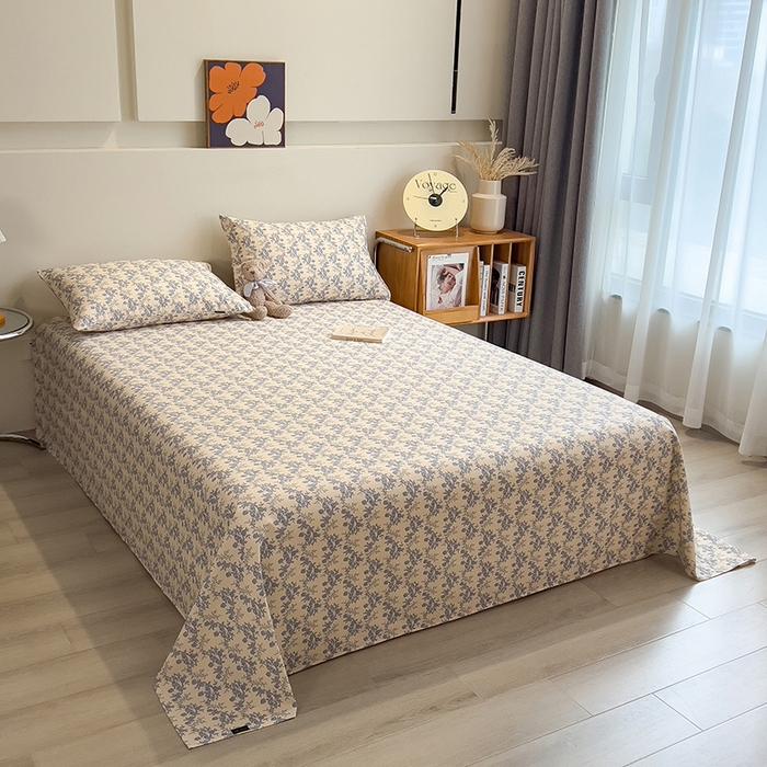 91家纺网 家纺一手货源 找家纺 芃成家纺 2026春夏新款全棉纯棉加厚老粗布单床单床单单件床单三件套 蓝绣球