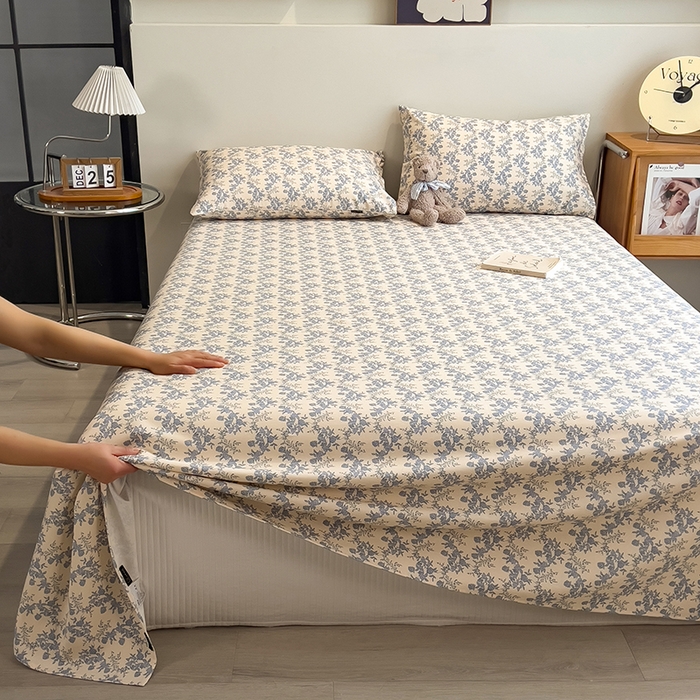 91家纺网 家纺一手货源 找家纺 芃成家纺 2026春夏新款全棉纯棉加厚老粗布单床单床单单件床单三件套 蓝绣球