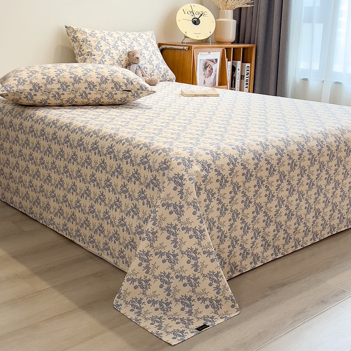 91家纺网 家纺一手货源 找家纺 芃成家纺 2026春夏新款全棉纯棉加厚老粗布单床单床单单件床单三件套 蓝绣球