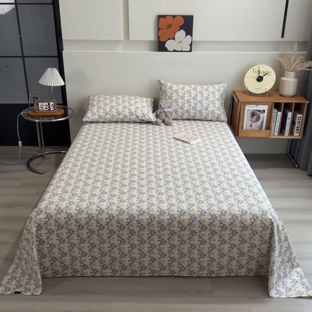 91家纺网 家纺一手货源 找家纺 芃成家纺 2026春夏新款全棉纯棉加厚老粗布单床单床单单件床单三件套 蓝绣球