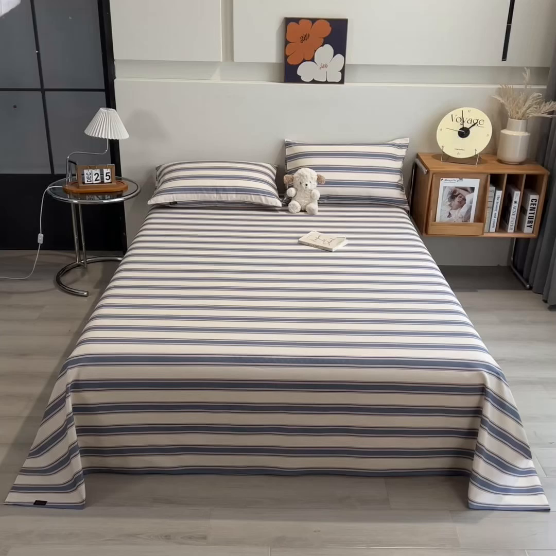 91家纺网 家纺一手货源 找家纺 芃成家纺 2026春夏新款全棉纯棉加厚老粗布单床单床单单件床单三件套 罗马素条