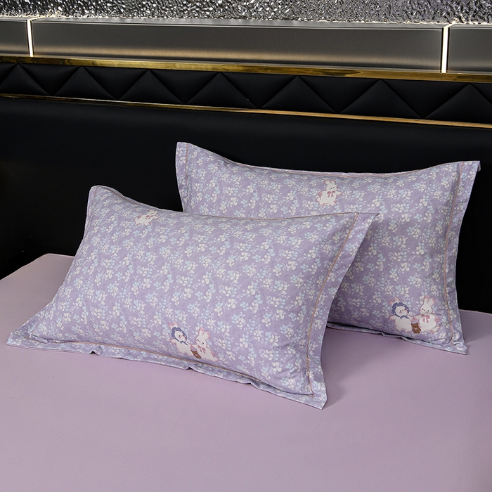 91家纺网 家纺一手货源 找家纺 千嘻汇 2026新款水洗天丝真丝夏被四件套夏凉被空调被 花田兔紫