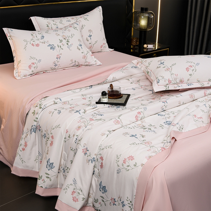 91家纺网 家纺一手货源 找家纺 千嘻汇 2026新款水洗天丝真丝夏被四件套夏凉被空调被 花未央