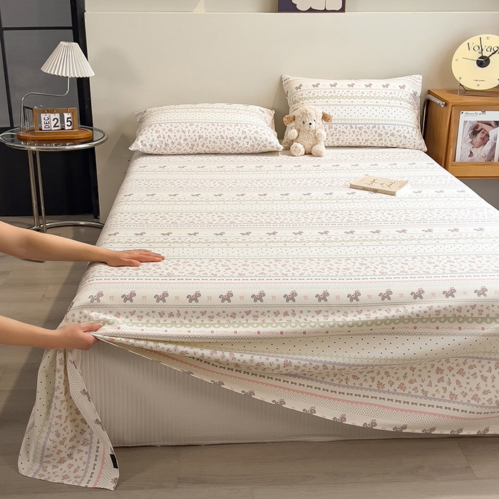 91家纺网 家纺一手货源 找家纺 芃成家纺 2026春夏新款全棉纯棉加厚老粗布单床单床单单件床单三件套 萌萌木马