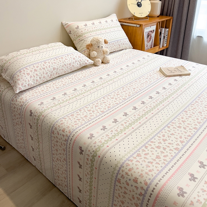 91家纺网 家纺一手货源 找家纺 芃成家纺 2026春夏新款全棉纯棉加厚老粗布单床单床单单件床单三件套 萌萌木马