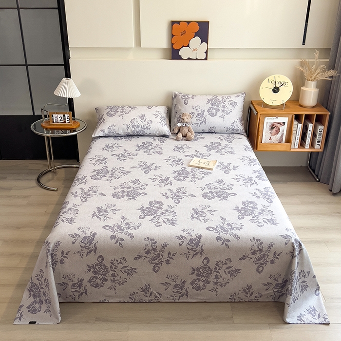 91家纺网 家纺一手货源 找家纺 芃成家纺 2026春夏新款全棉纯棉加厚老粗布单床单床单单件床单三件套 水墨花香