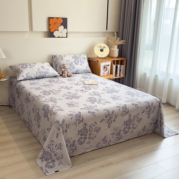 91家纺网 家纺一手货源 找家纺 芃成家纺 2026春夏新款全棉纯棉加厚老粗布单床单床单单件床单三件套 水墨花香