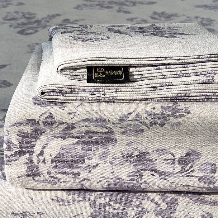 91家纺网 家纺一手货源 找家纺 芃成家纺 2026春夏新款全棉纯棉加厚老粗布单床单床单单件床单三件套 水墨花香