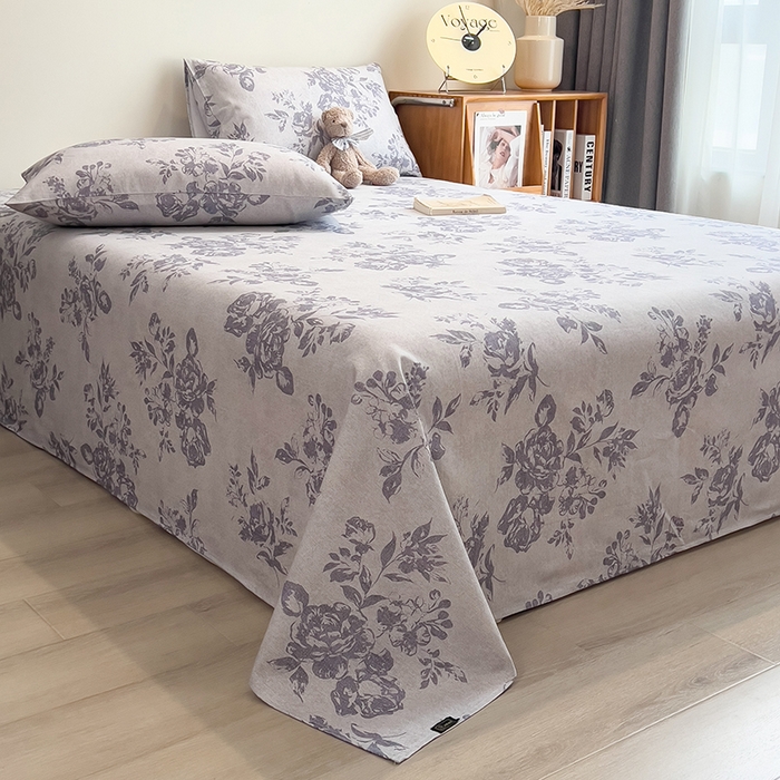 91家纺网 家纺一手货源 找家纺 芃成家纺 2026春夏新款全棉纯棉加厚老粗布单床单床单单件床单三件套 水墨花香