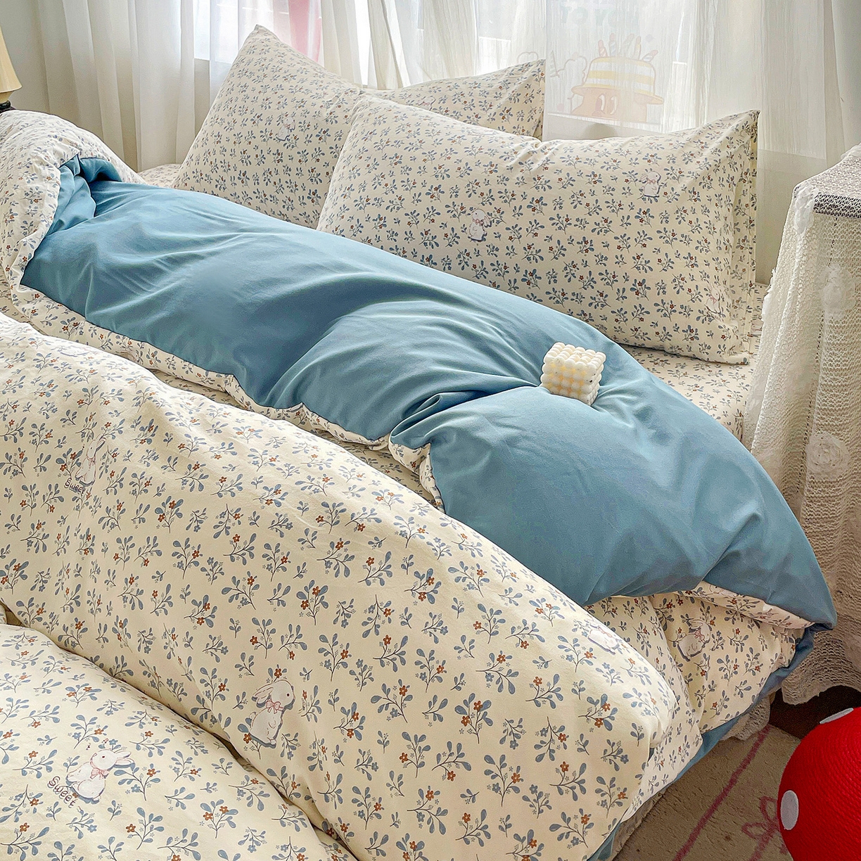 91家纺网 家纺一手货源 找家纺 纽缦家纺 2026春夏新款A类水洗棉四件套 安妮的兔