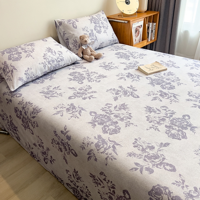 91家纺网 家纺一手货源 找家纺 芃成家纺 2026春夏新款全棉纯棉加厚老粗布单床单床单单件床单三件套 水墨花香