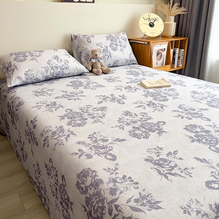 91家纺网 家纺一手货源 找家纺 芃成家纺 2026春夏新款全棉纯棉加厚老粗布单床单床单单件床单三件套 水墨花香