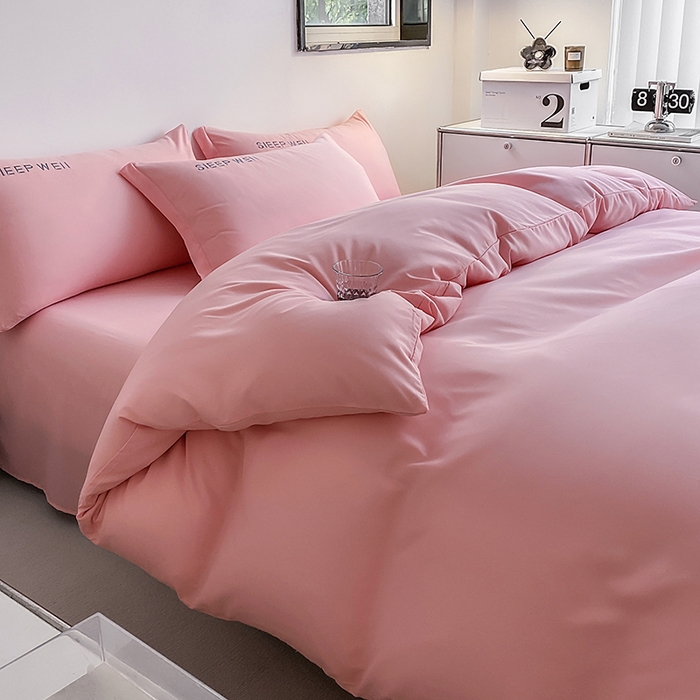 91家纺网 家纺一手货源 找家纺 啊雅家居 2026新款双拼绣花四季款磨毛三件套四件套床单款床笠款 奶粉