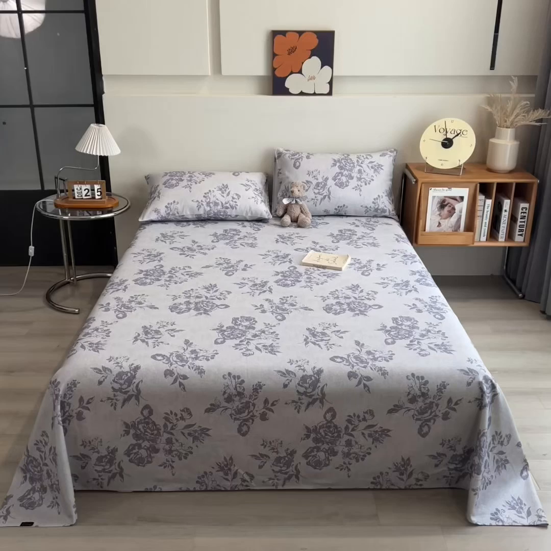 91家纺网 家纺一手货源 找家纺 芃成家纺 2026春夏新款全棉纯棉加厚老粗布单床单床单单件床单三件套 水墨花香
