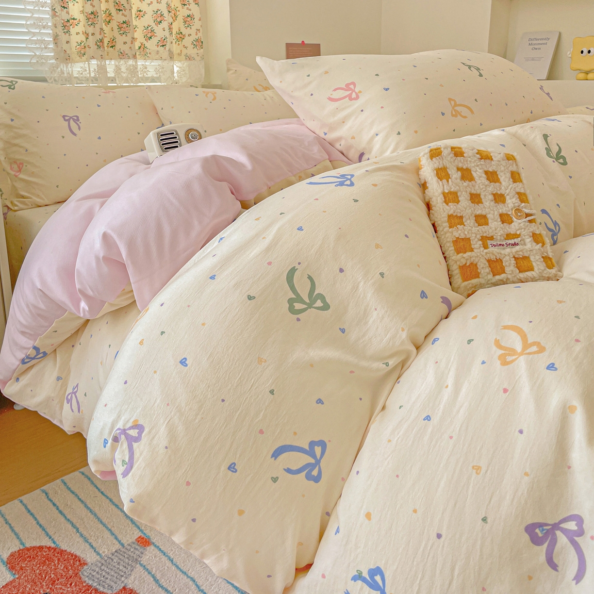 91家纺网 家纺一手货源 找家纺 纽缦家纺 2026春夏新款A类水洗棉四件套 星梦蝶结