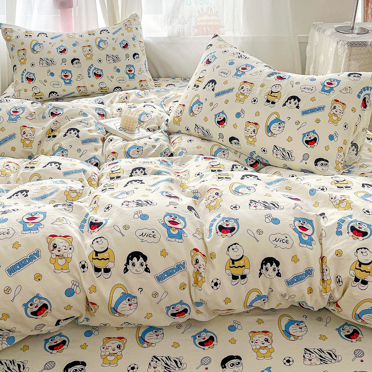 91家纺网 家纺一手货源 找家纺 纽缦家纺 2026春夏新款A类水洗棉四件套 萌萌小叮当