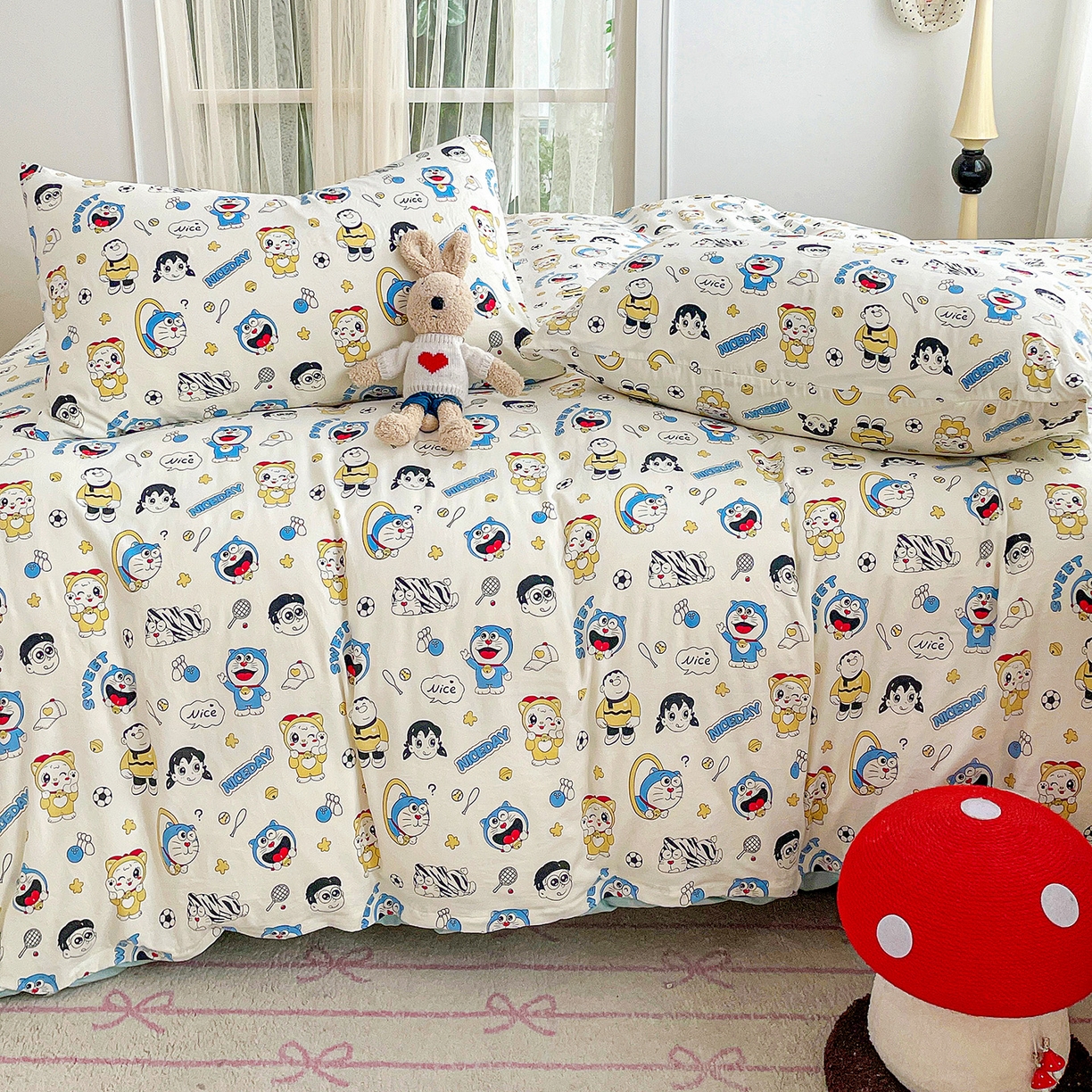 91家纺网 家纺一手货源 找家纺 纽缦家纺 2026春夏新款A类水洗棉四件套 萌萌小叮当