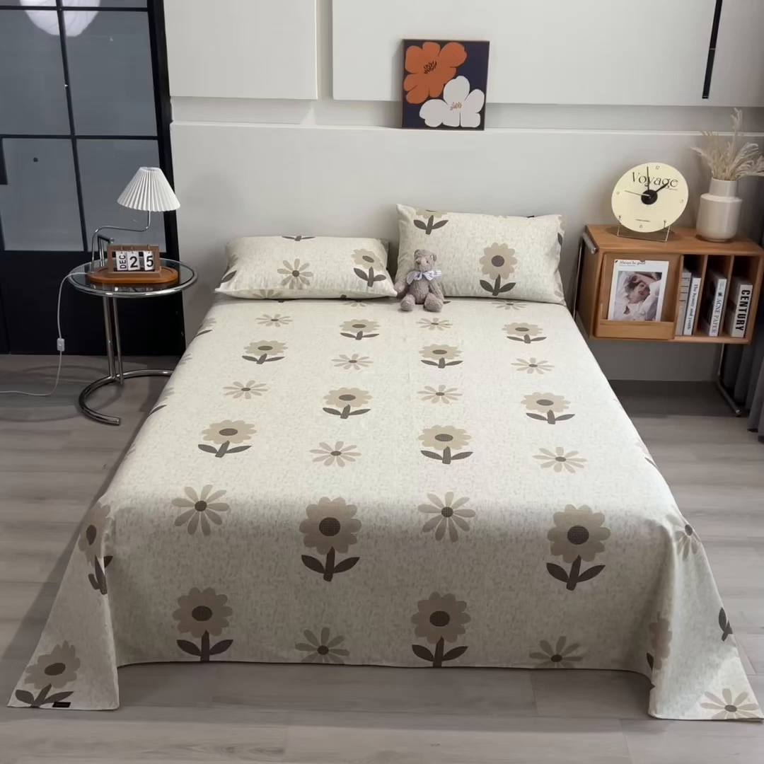 91家纺网 家纺一手货源 找家纺 芃成家纺 2026春夏新款全棉纯棉加厚老粗布单床单床单单件床单三件套 太阳花