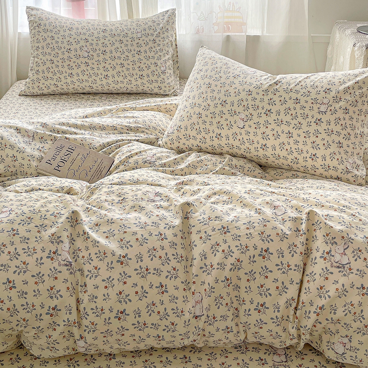 91家纺网 家纺一手货源 找家纺 纽缦家纺 2026春夏新款A类水洗棉四件套 安妮的兔