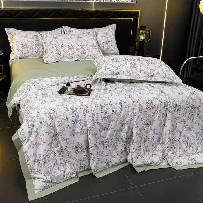 91家纺网 家纺一手货源 找家纺 千嘻汇 2026新款水洗天丝真丝夏被四件套夏凉被空调被 罗漫绿