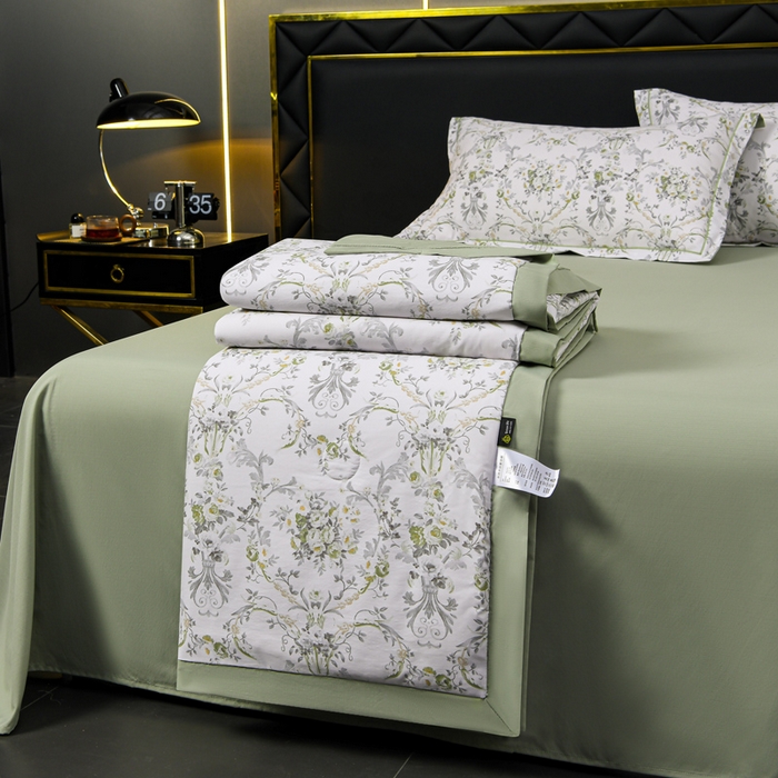 91家纺网 家纺一手货源 找家纺 千嘻汇 2026新款水洗天丝真丝夏被四件套夏凉被空调被 罗漫绿