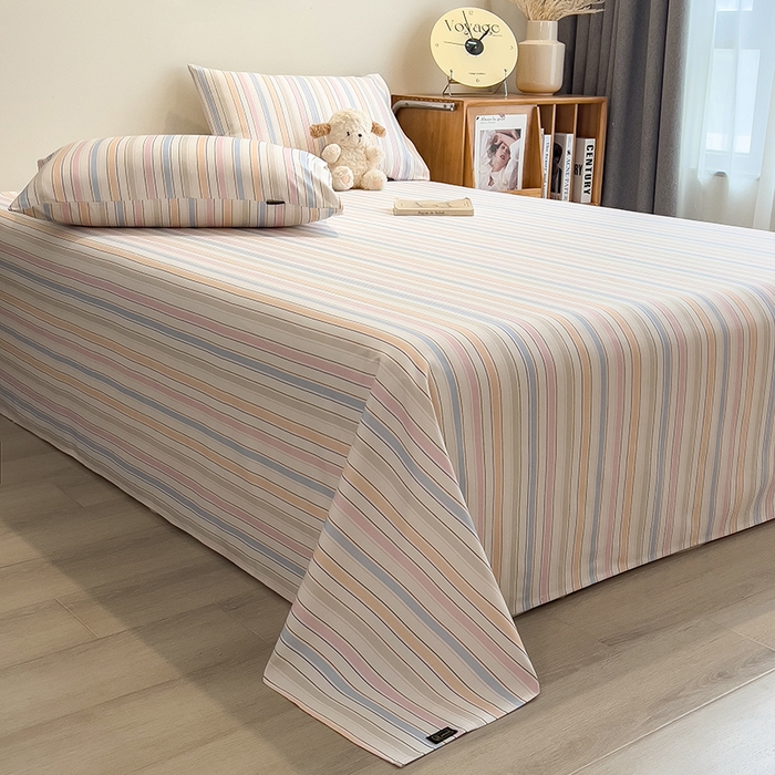 91家纺网 家纺一手货源 找家纺 芃成家纺 2026春夏新款全棉纯棉加厚老粗布单床单床单单件床单三件套 五彩条