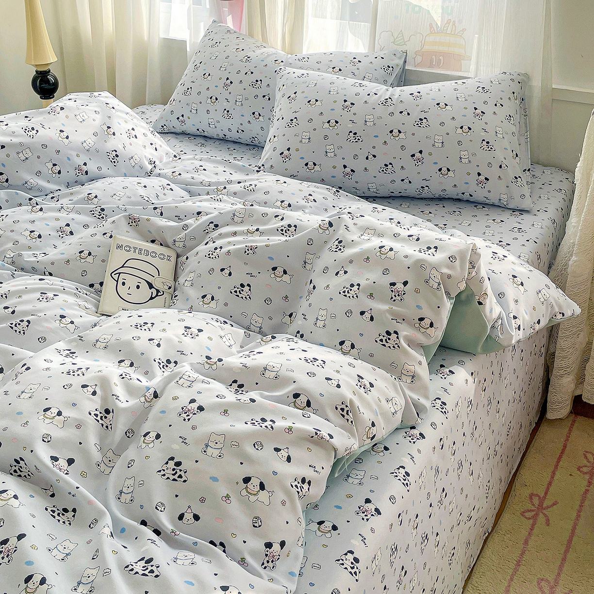 91家纺网 家纺一手货源 找家纺 纽缦家纺 2026春夏新款A类水洗棉四件套 波波印蓝