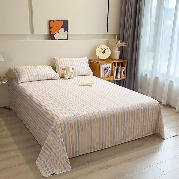 91家纺网 家纺一手货源 找家纺 芃成家纺 2026春夏新款全棉纯棉加厚老粗布单床单床单单件床单三件套 五彩条