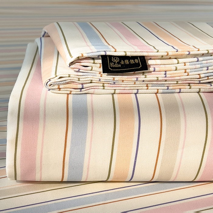 91家纺网 家纺一手货源 找家纺 芃成家纺 2026春夏新款全棉纯棉加厚老粗布单床单床单单件床单三件套 五彩条