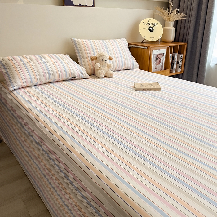 91家纺网 家纺一手货源 找家纺 芃成家纺 2026春夏新款全棉纯棉加厚老粗布单床单床单单件床单三件套 五彩条