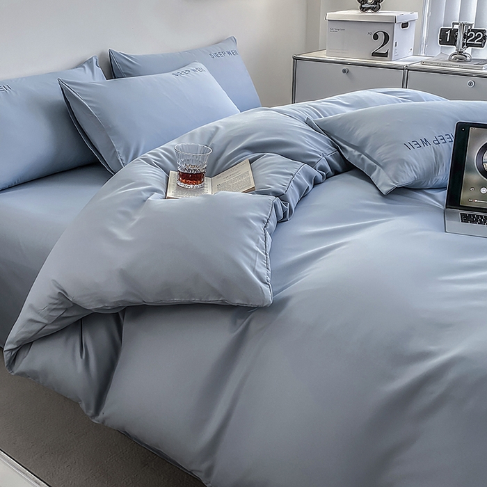 91家纺网 家纺一手货源 找家纺 啊雅家居 2026新款双拼绣花四季款磨毛三件套四件套床单款床笠款 奶兰灰