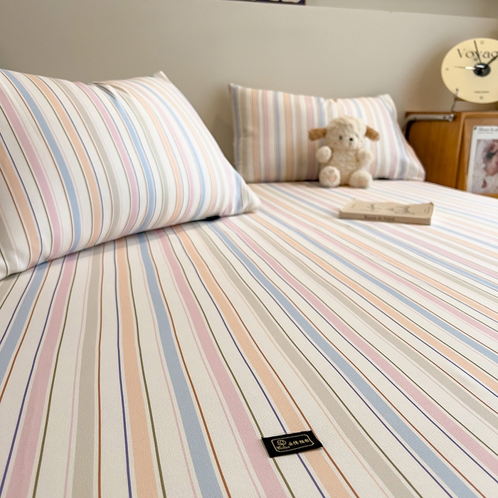 91家纺网 家纺一手货源 找家纺 芃成家纺 2026春夏新款全棉纯棉加厚老粗布单床单床单单件床单三件套 五彩条