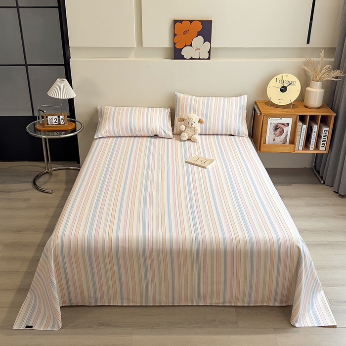 91家纺网 家纺一手货源 找家纺 芃成家纺 2026春夏新款全棉纯棉加厚老粗布单床单床单单件床单三件套 五彩条