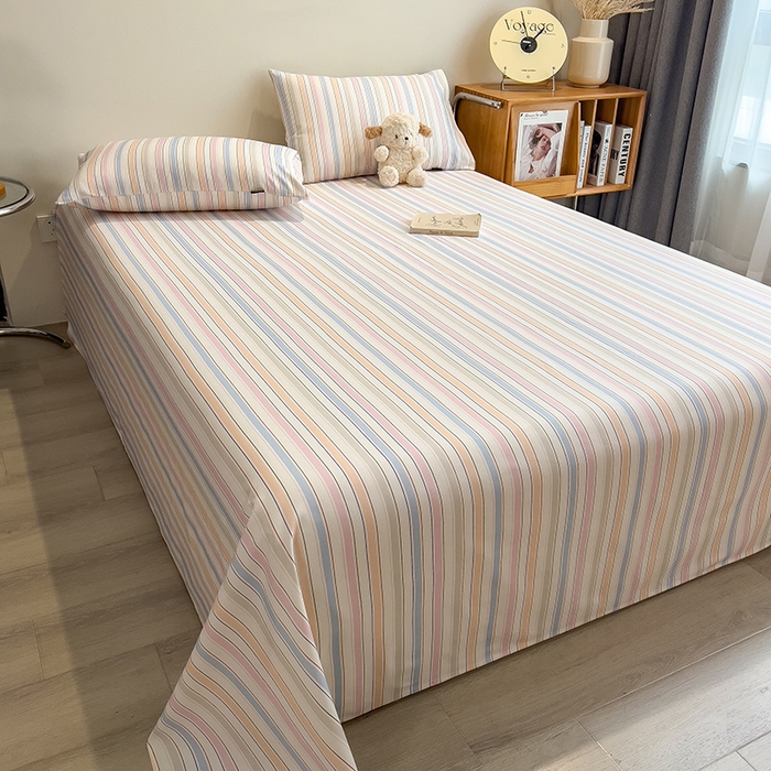 91家纺网 家纺一手货源 找家纺 芃成家纺 2026春夏新款全棉纯棉加厚老粗布单床单床单单件床单三件套 五彩条