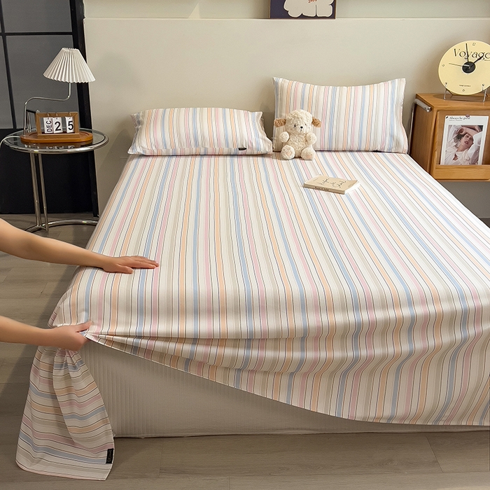 91家纺网 家纺一手货源 找家纺 芃成家纺 2026春夏新款全棉纯棉加厚老粗布单床单床单单件床单三件套 五彩条