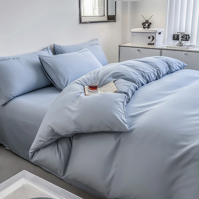 91家纺网 家纺一手货源 找家纺 啊雅家居 2026新款双拼绣花四季款磨毛三件套四件套床单款床笠款 奶兰灰