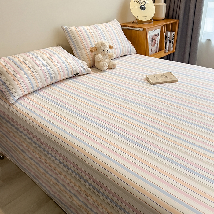 91家纺网 家纺一手货源 找家纺 芃成家纺 2026春夏新款全棉纯棉加厚老粗布单床单床单单件床单三件套 五彩条